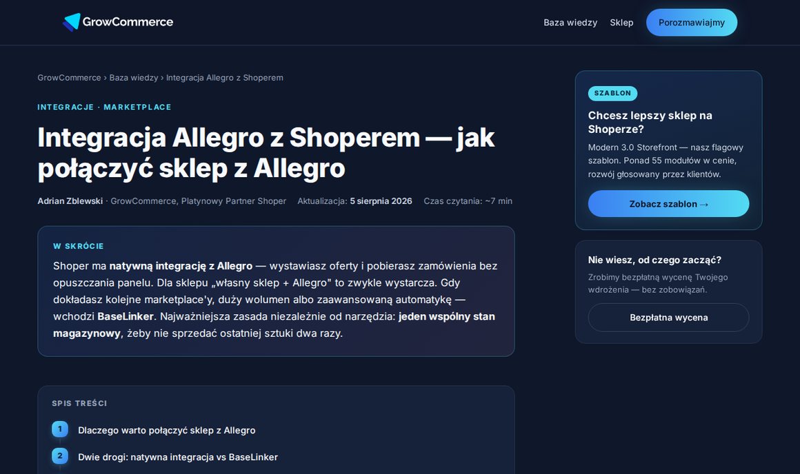 Poradnik GrowCommerce: integracja Allegro z Shoperem