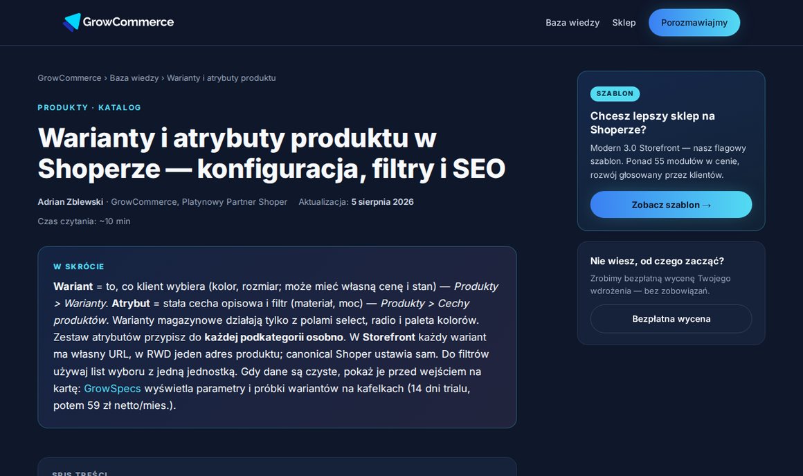 Poradnik GrowCommerce: warianty i atrybuty produktu w Shoperze