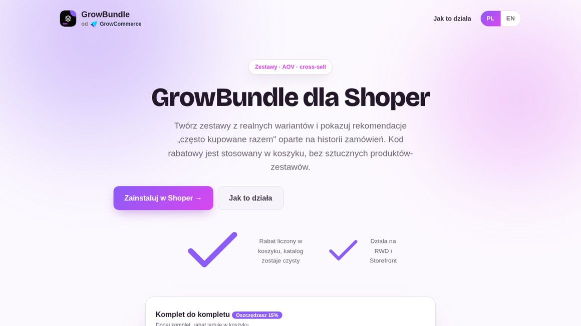GrowBundle dla Shoper — zestawy produktów i AOV