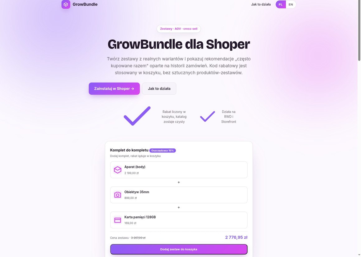 GrowBundle — zestaw produktów w sklepie na Shoperze z rabatem liczonym w koszyku