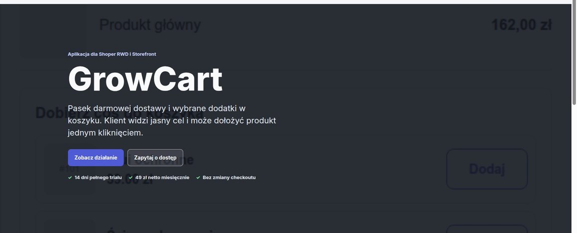 GrowCart — pasek darmowej dostawy i dodatki w koszyku w sklepie na Shoperze