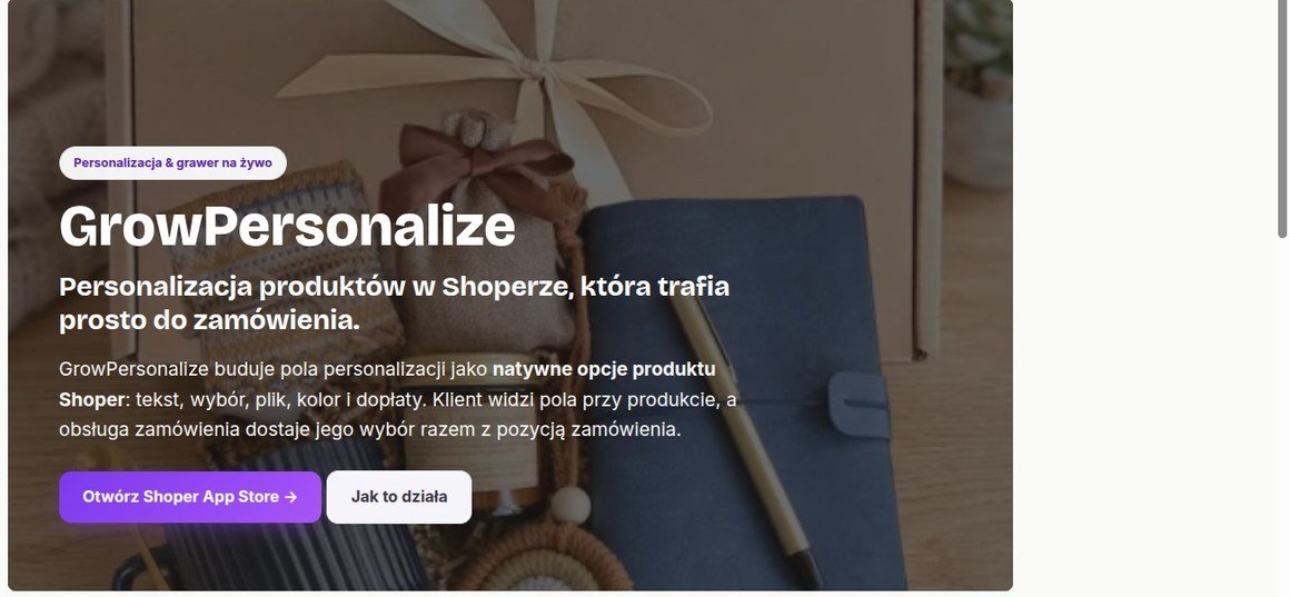 GrowPersonalize — personalizacja produktów w sklepie na Shoperze: napis, grawer, dopłaty