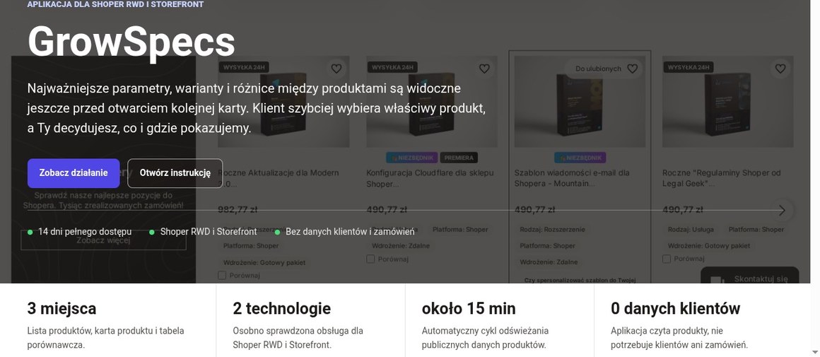 GrowSpecs — parametry, warianty i tabela porównawcza produktów w sklepie na Shoperze