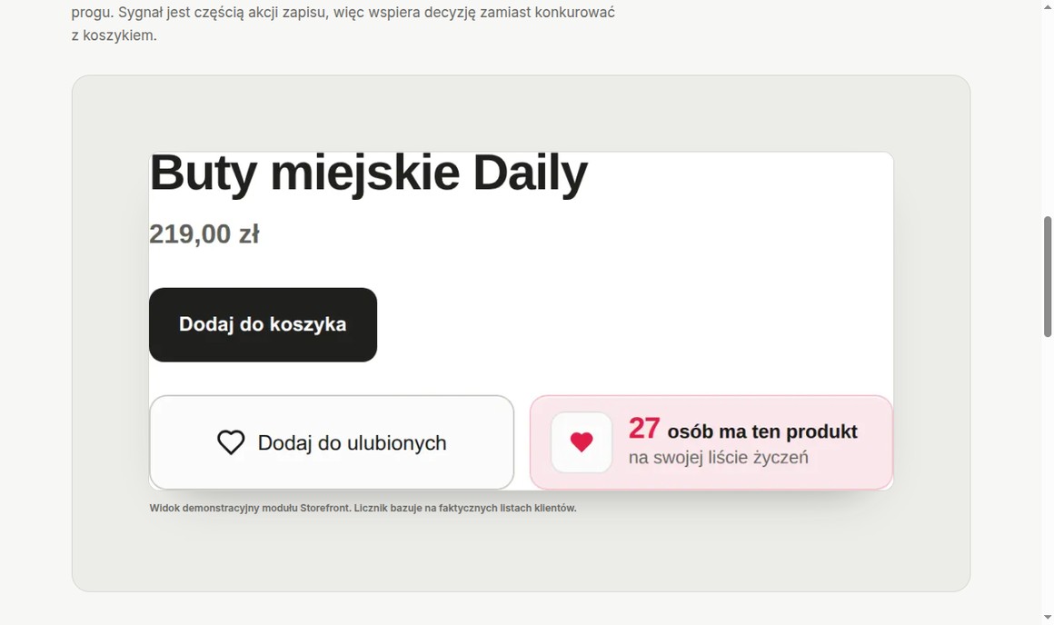 GrowWish — karta produktu z listą życzeń i licznikiem zapisów