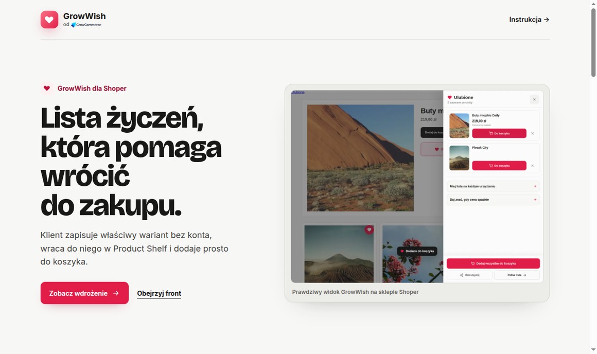 GrowWish — lista życzeń dla Shoper