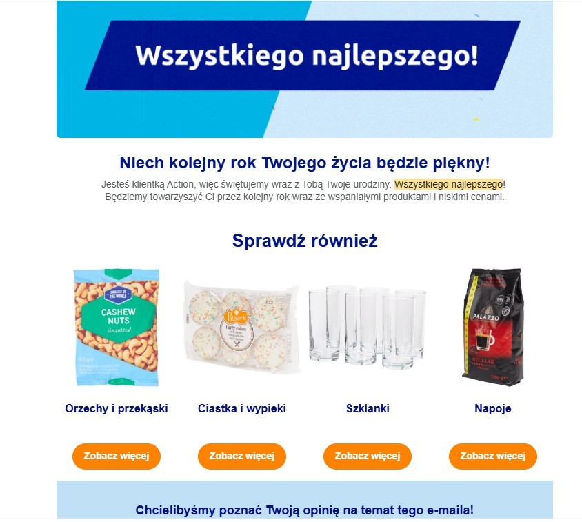 Przykład automatycznej wiadomości urodzinowej (materiał Shoper Learn)