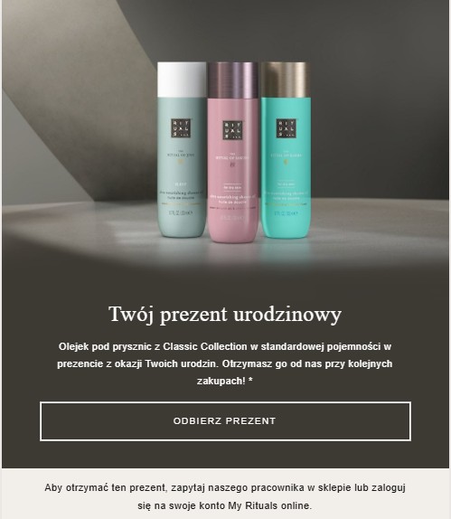 Przykład prezentu urodzinowego przy kolejnych zakupach (materiał Shoper Learn)