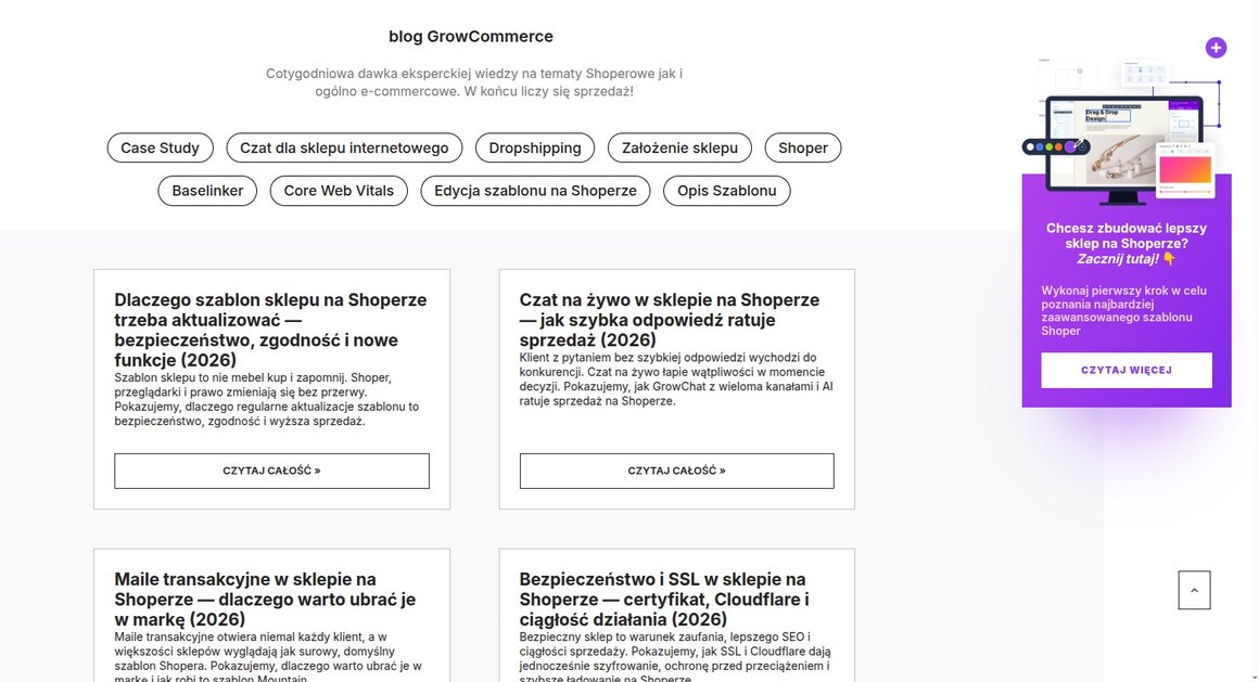 Blog w sklepie na Shoperze — listing wpisów eksperckich jako kanał pozyskiwania ruchu z Google