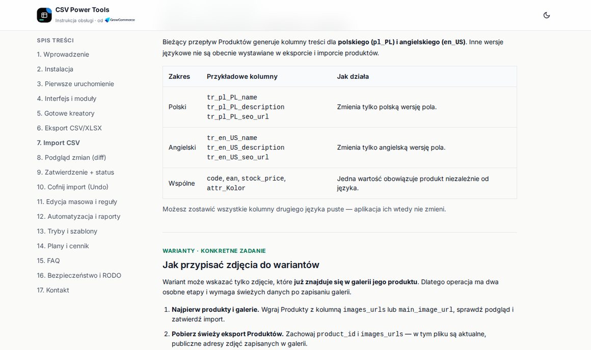CSV Power Tools — kolumny tłumaczeń tr_pl_PL i tr_en_US oraz kolumny wspólne