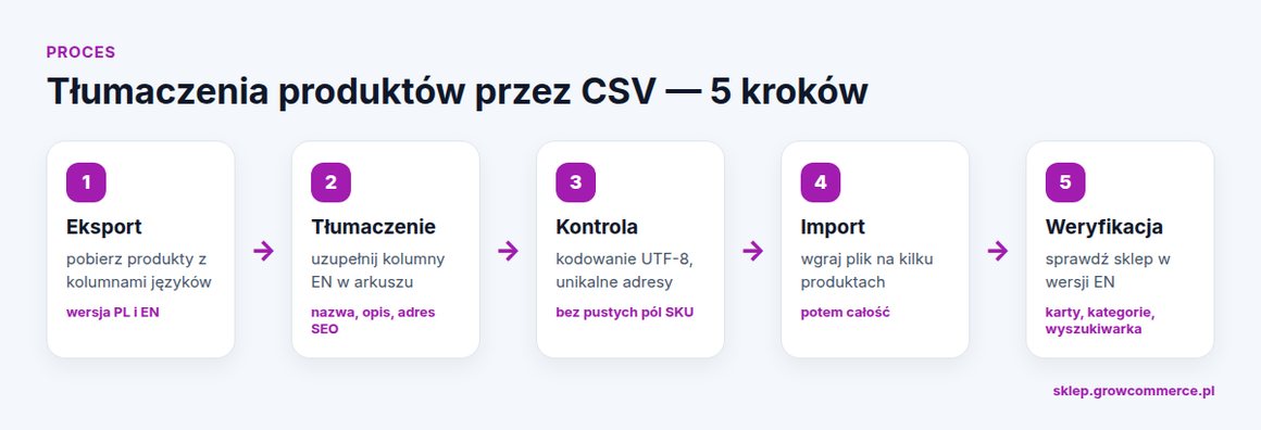 Proces tłumaczenia produktów przez CSV w sklepie Shoper: eksport, tłumaczenie, kontrola, import, weryfikacja