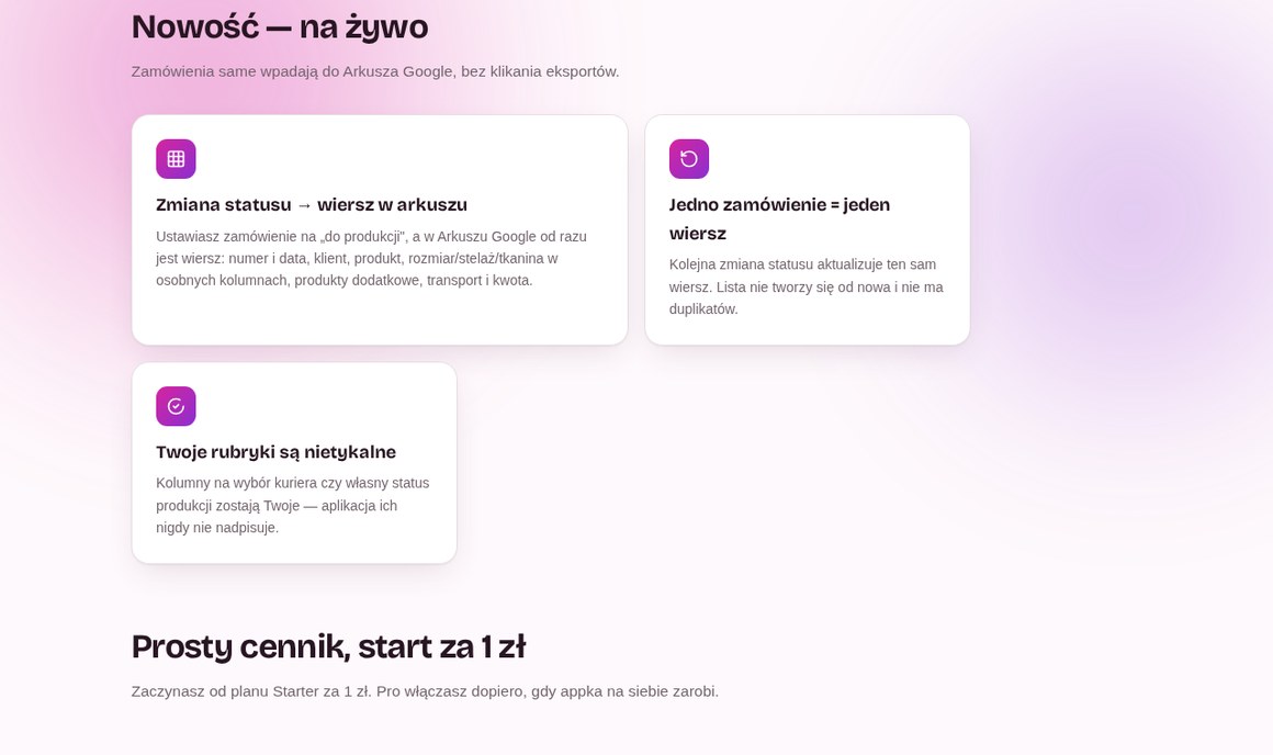CSV Power Tools: nowość Arkusz Google, zmiana statusu zamówienia tworzy wiersz w arkuszu