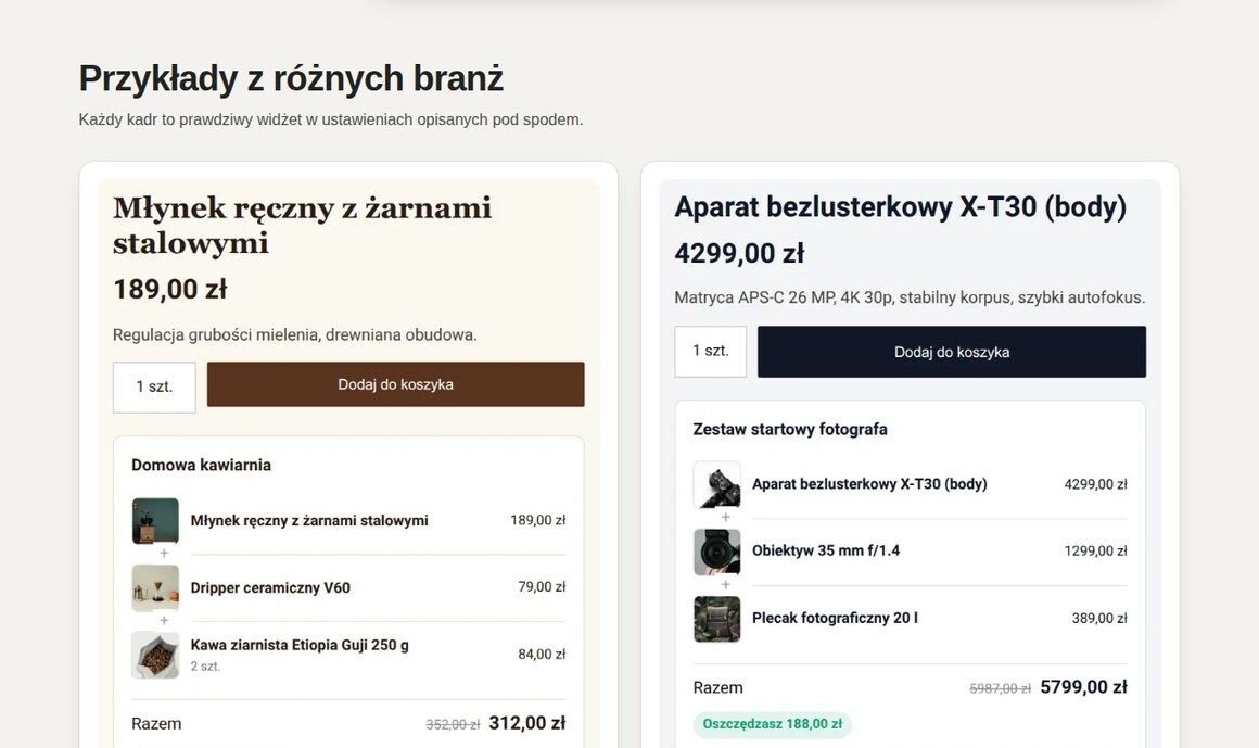 GrowBundle: przykłady zestawów z różnych branż — kawa i aparat