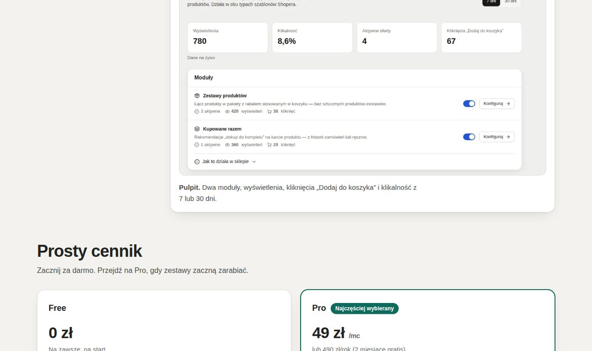 GrowBundle cennik: plan Free do 3 ofert i Pro 49 zł miesięcznie