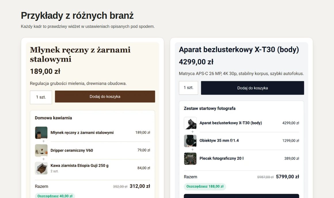 GrowBundle: przykłady zestawów z różnych branż sklepu Shoper