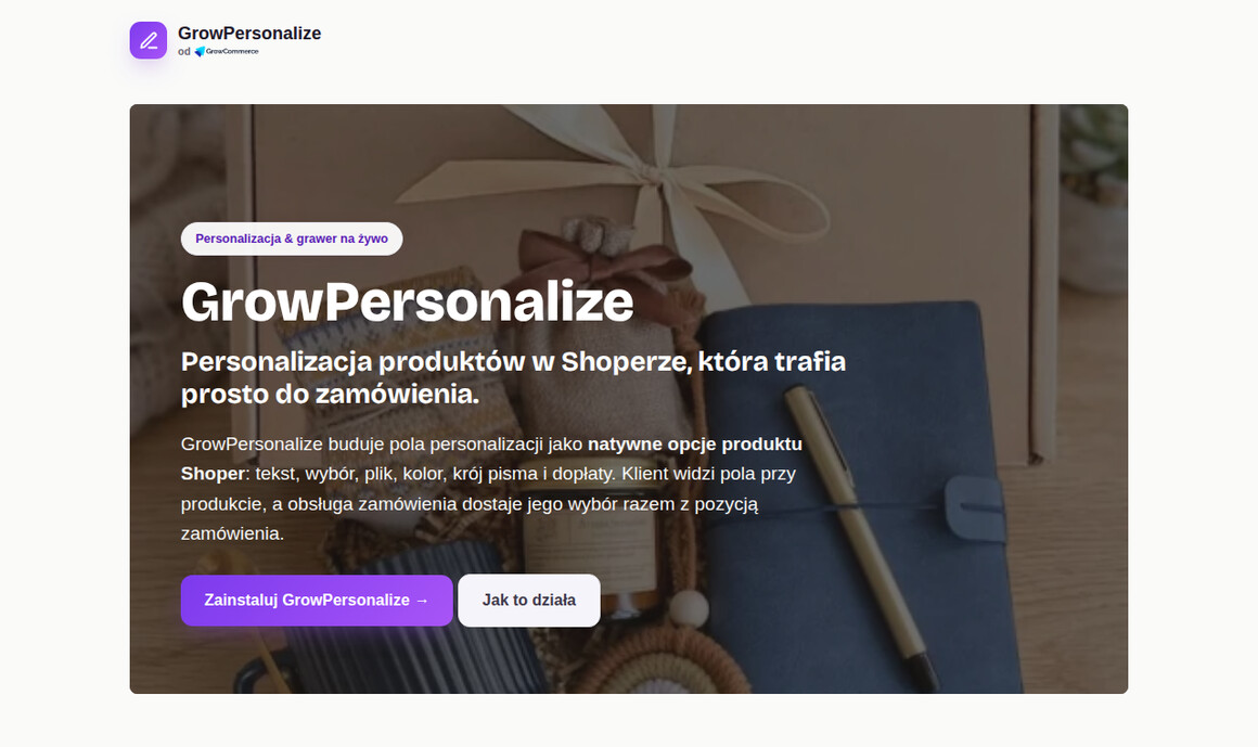 GrowPersonalize — landing aplikacji personalizacji w Shoperze