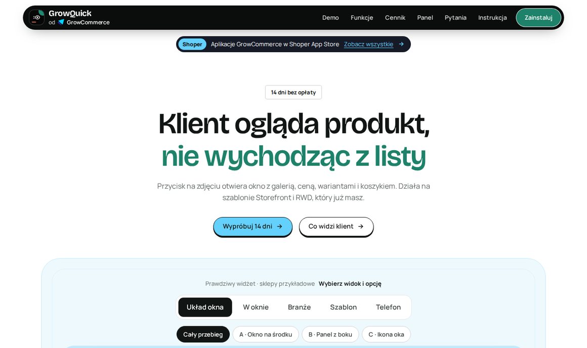 GrowQuick — szybki podgląd produktu z listy w sklepie Shoper