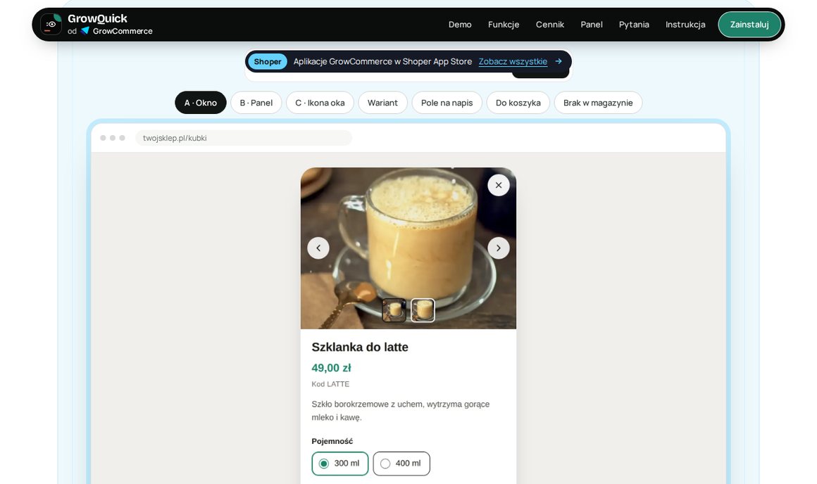 GrowQuick — szybki podgląd produktu na telefonie