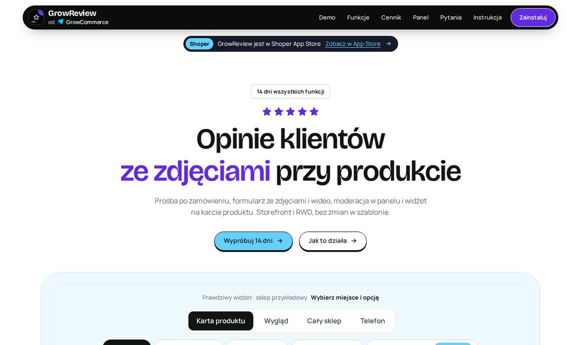 GrowReview — opinie ze zdjęciami po zakupie w sklepie Shoper