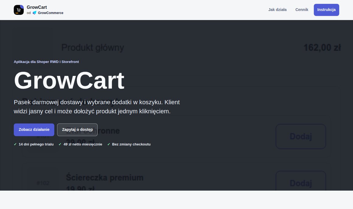 GrowCart — pasek darmowej dostawy i dodatki w koszyku dla Shoper RWD i Storefront