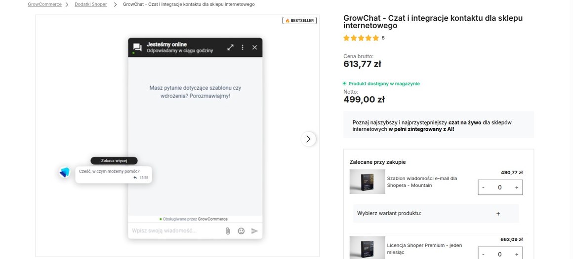 GrowChat — czat na żywo w sklepie na Shoperze z integracją AI i wieloma kanałami kontaktu