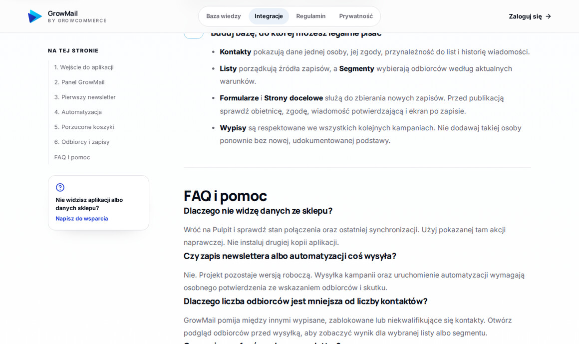 GrowMail: panel pozyskiwania bazy przy integracji Shoper