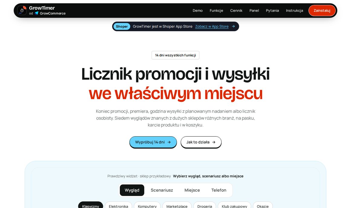 GrowTimer: licznik promocji i godziny wysyłki w sklepie Shoper