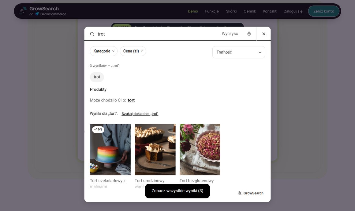 GrowSearch: literówka trot poprawiona na tort w wyszukiwarce sklepu
