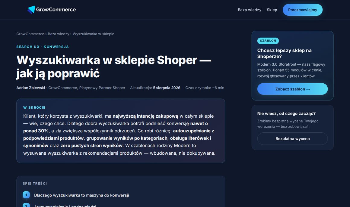 Poradnik GrowCommerce: wyszukiwarka w sklepie Shoper — jak ją poprawić