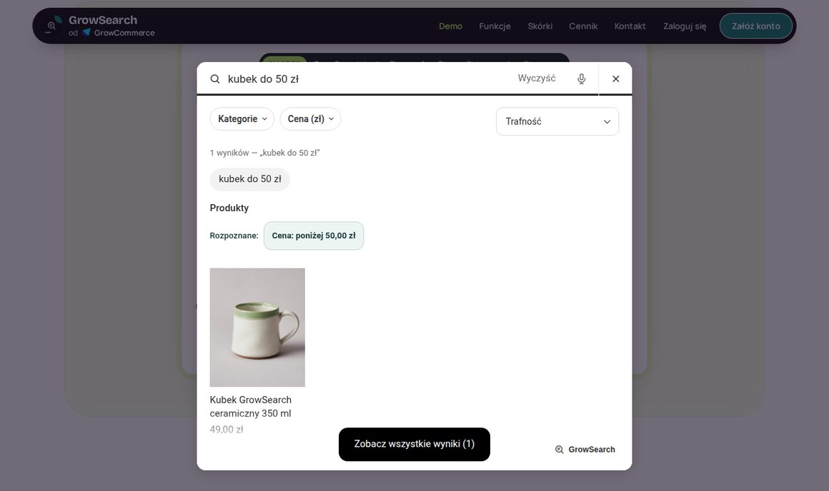 GrowSearch: zdanie kubek do 50 zł z rozpoznanym warunkiem ceny