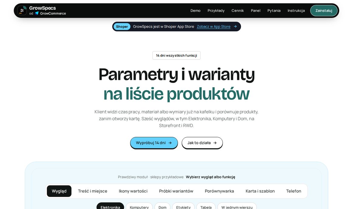 GrowSpecs — parametry i porównanie produktów w sklepie Shoper