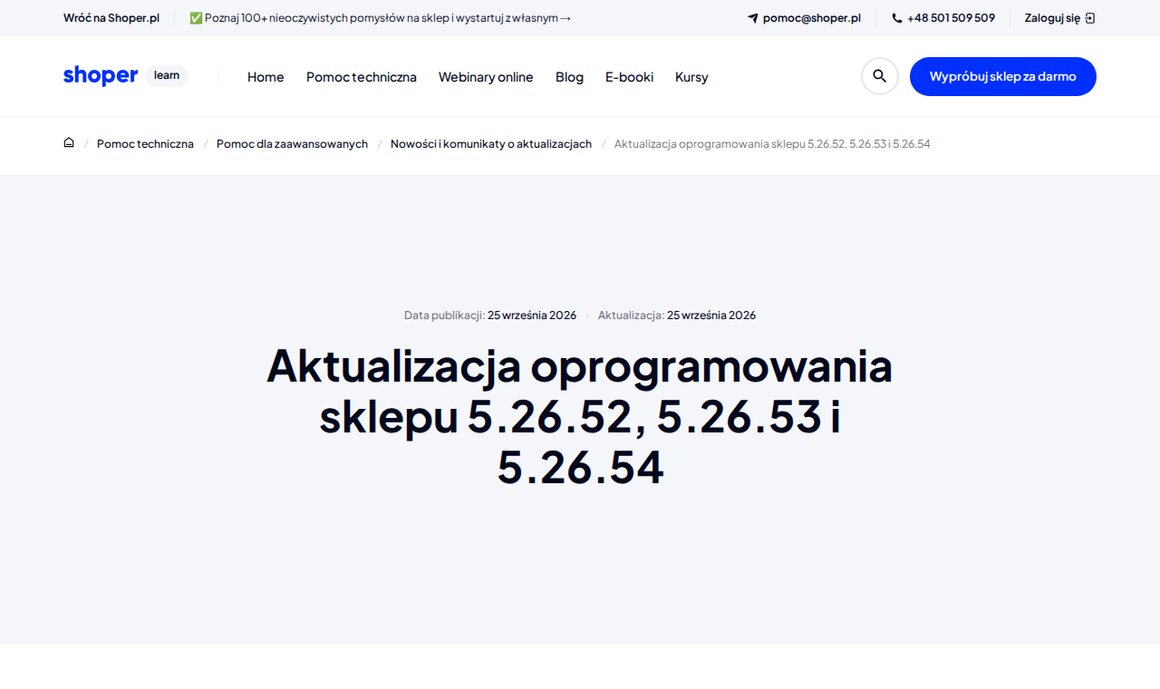 Shoper Learn: Aktualizacja oprogramowania sklepu 5.26.52, 5.26.53 i 5.26.54 z 25 września 2026