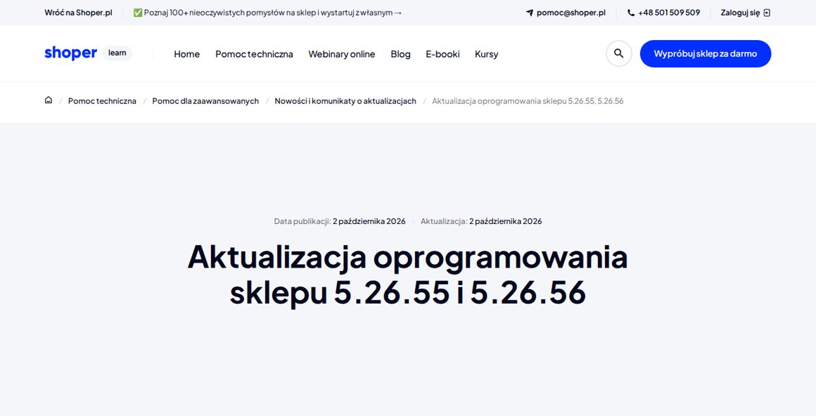 Shoper Learn — Aktualizacja oprogramowania sklepu 5.26.55 i 5.26.56