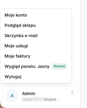 Menu administratora w panelu Shoper z pozycją Moje usługi