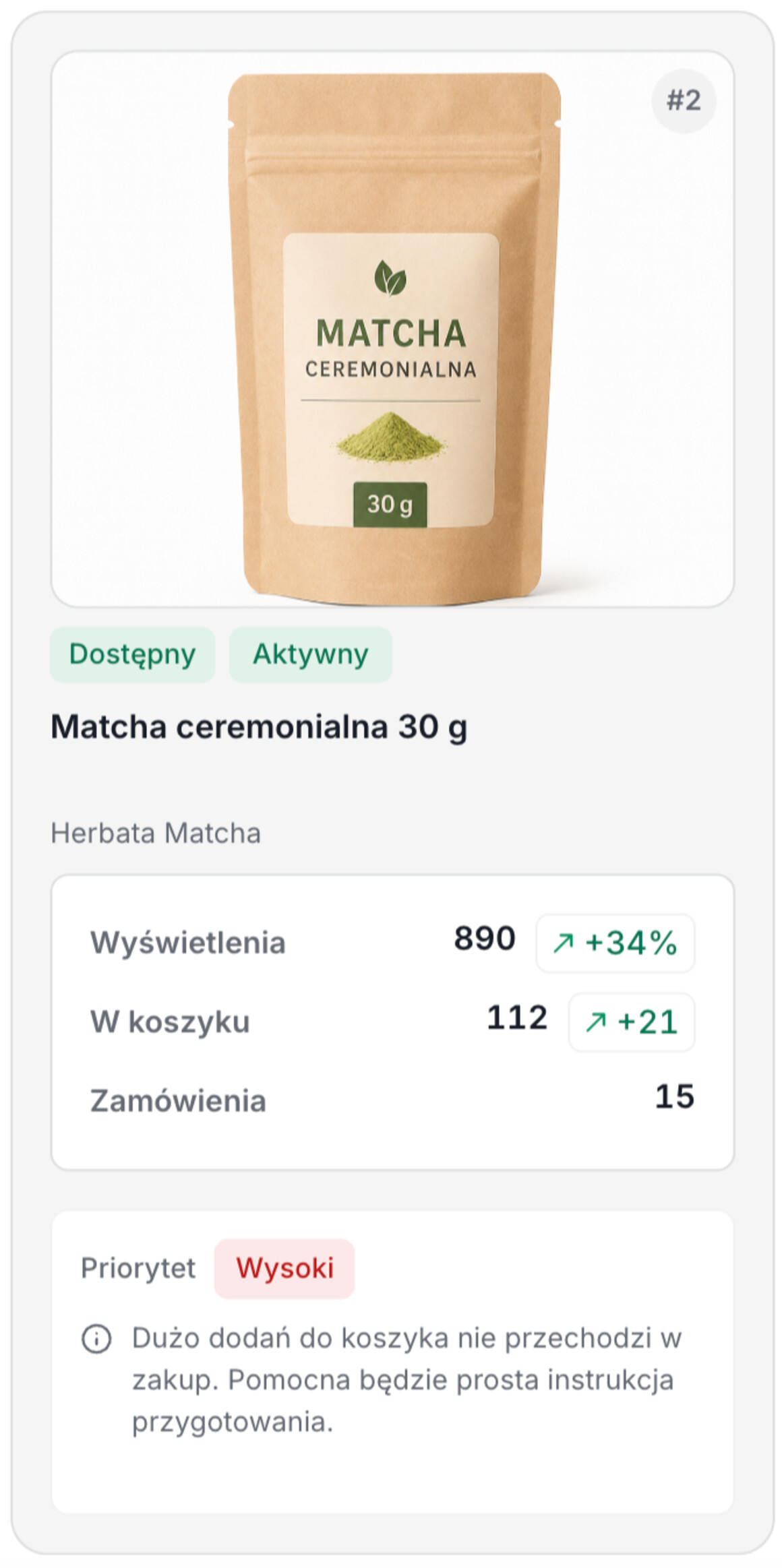 Analizowany produkt w raporcie AI Shopera — wskaźniki i rekomendacje