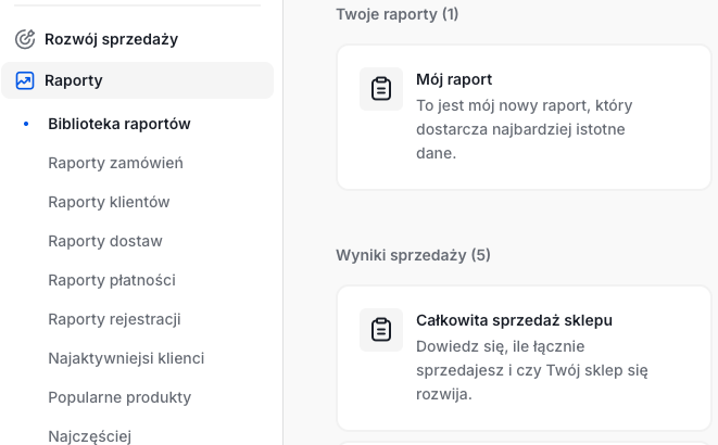 Shoper: Biblioteka raportów z sekcją Twoje raporty