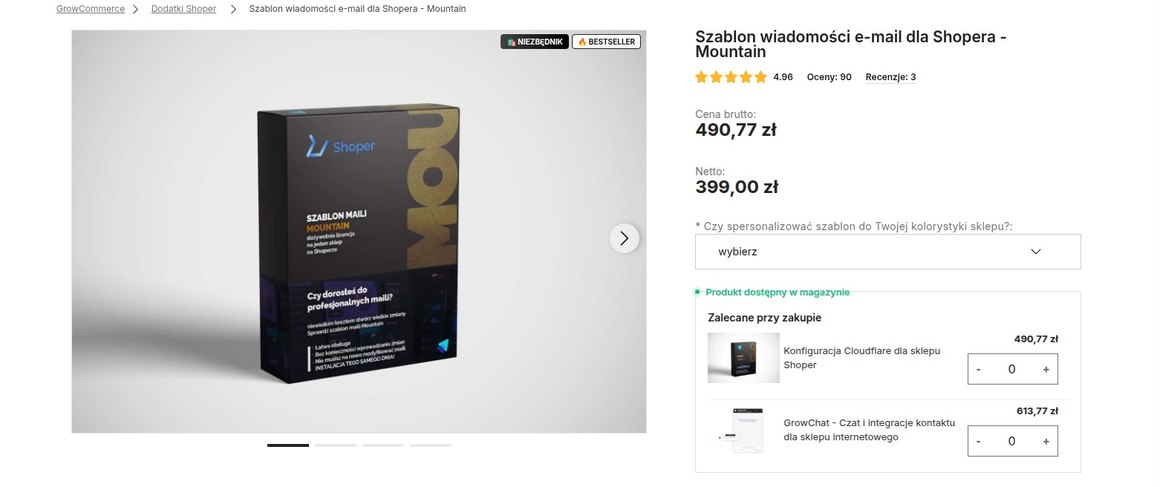 Szablon wiadomości e-mail dla Shopera Mountain — profesjonalne maile transakcyjne z logo i kolorami sklepu