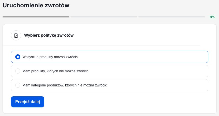 Panel Shoper: wybór polityki zwrotów, wszystkie produkty, część produktów lub kategorii bez możliwości zwrotu