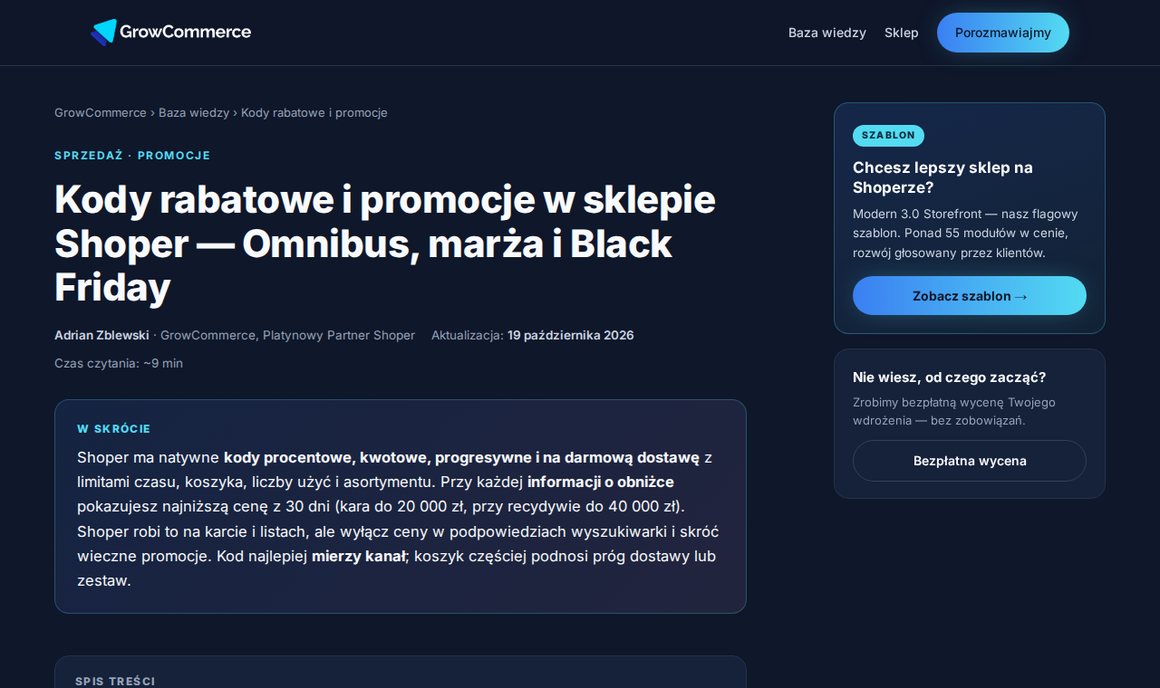 Poradnik GrowCommerce: kody rabatowe, promocje i Omnibus w Shoperze