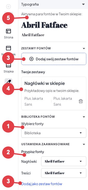 Biblioteka fontów i zestawy w edytorze szablonu Shoper