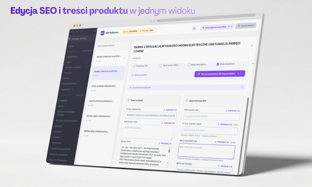 SEO NoBrainer - panel aplikacji