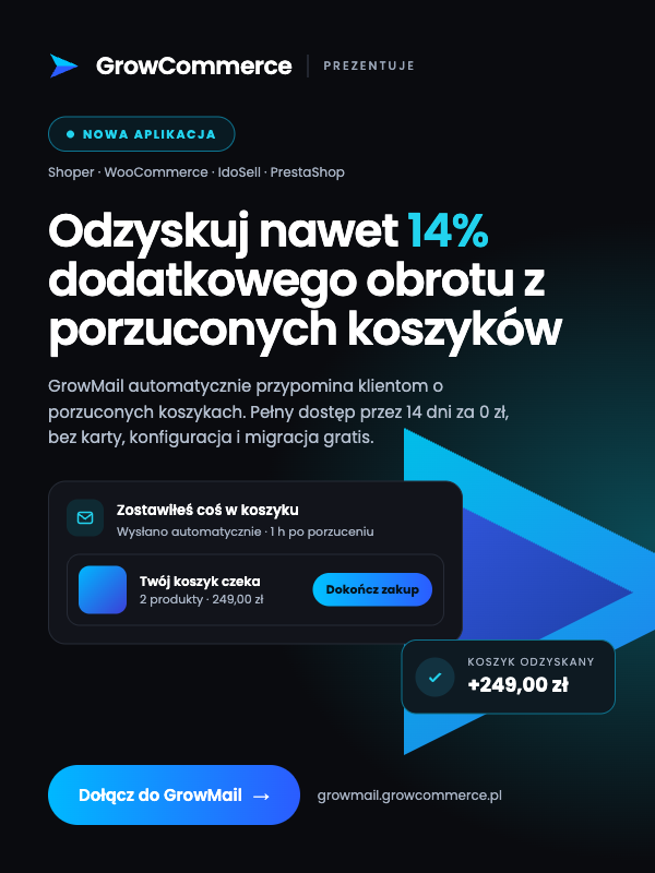 GrowMail - odzyskuj porzucone koszyki Szablony Shoper od GrowCommerce