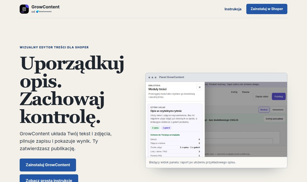 GrowContent — edytor treści obok SVE